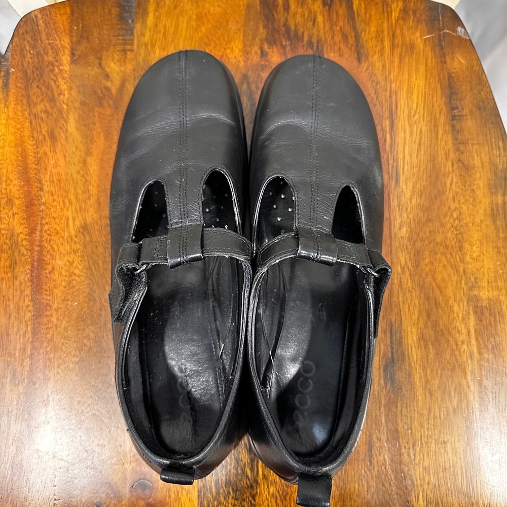 ECCO Mary Jane Flats Womens 42 Black Leather T-Strap Comfort‎ Walking Shoes - Picture 2 of 12